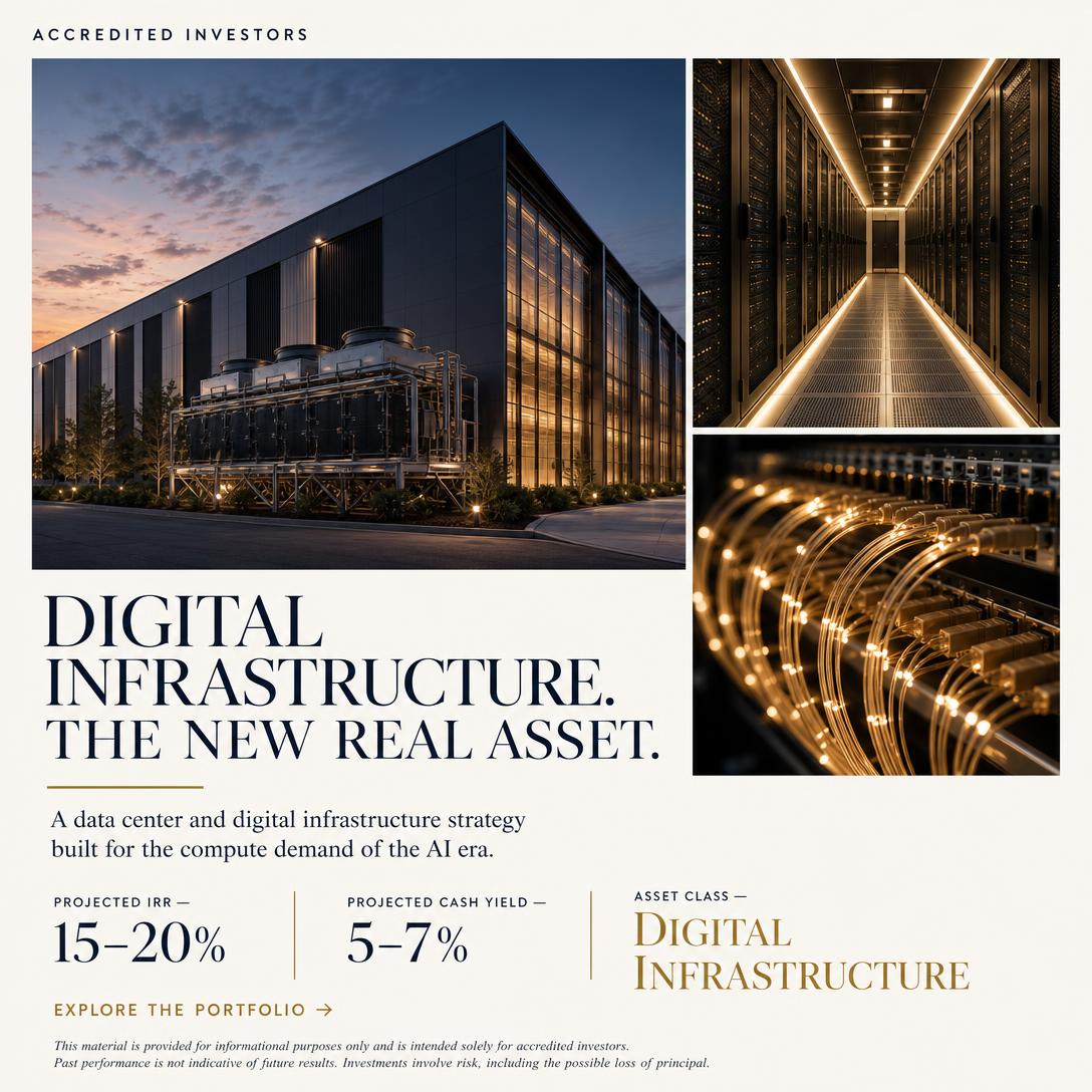 Digital infrastructure data center accredited investor ad creative