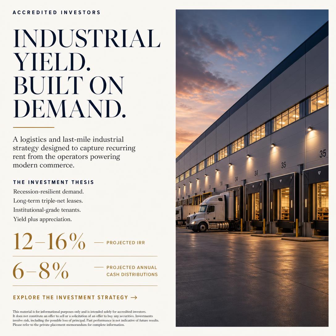 Industrial logistics accredited investor ad creative